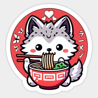 Wolf Eating Ramen Cute kawaii Inu Sticker